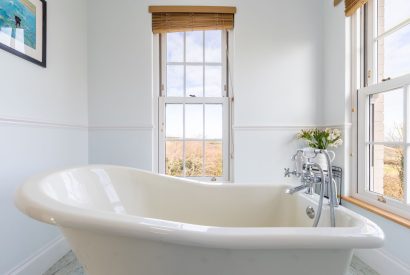 The free standing bath at Millook View Farmhouse, Cornwall