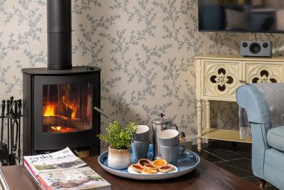 The log burner at Cuckoo Cottage, Devon