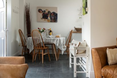 The dining table in the kitchen at The Milking Parlour, Wiltshire 