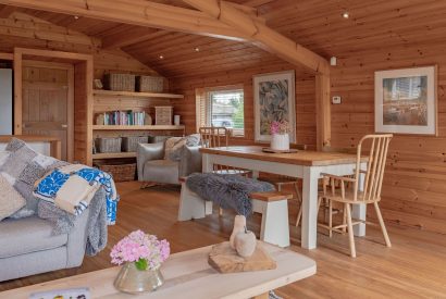 The dining room and kitchen at Fell Lodge, Lancashire