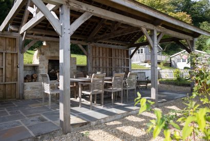 Outdoor dining area at Little Haven, Gower