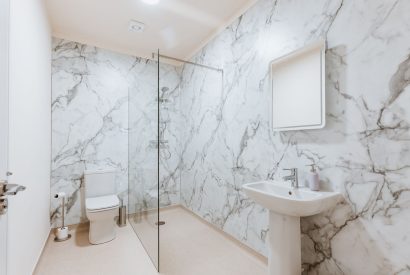 A shower room at The Equestrians, Shropshire