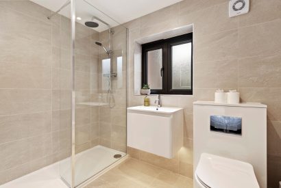 A shower room at The Old School, Oxwich