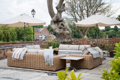 Outdoor seating at Chester House, Cheshire