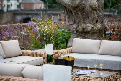 Outdoor seating area at Chester House, Cheshire