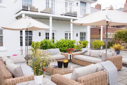 Outdoor entertaining area at Chester House, Cheshire