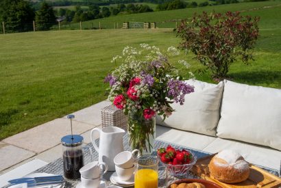 Outdoor seating area at Fernbrae Farmhouse, Perthshire