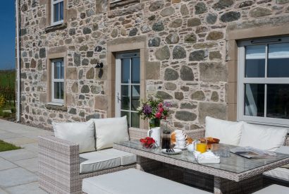 The outdoor seating area at Fernbrae Farmhouse, Perthshire