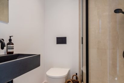 A shower room at White Exeter House, Devon