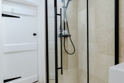 A shower room at White Exeter House, Devon