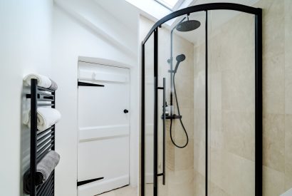 A shower room at White Exeter House, Devon