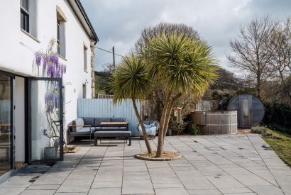 The sun terrace at Wisteria Farmhouse, Cornwall