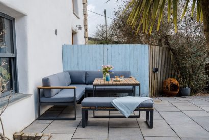 Outdoor seating at Wisteria Farmhouse, Cornwall