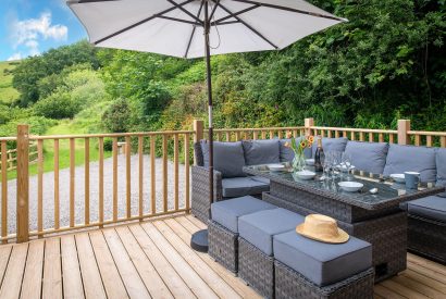 Outdoor seating area at Bracken Barn, Devon