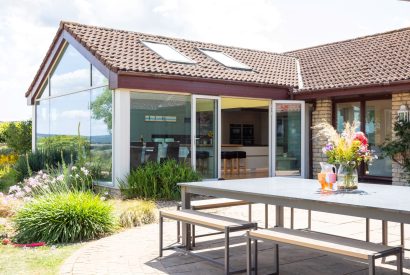 Outdoor dining at Shepherd's Estate, Somerset