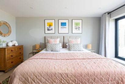 A king sized bedroom at Tamarind Tide, Cornwall