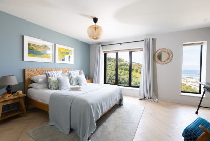 A king sized bedroom at Tamarind Tide, Cornwall