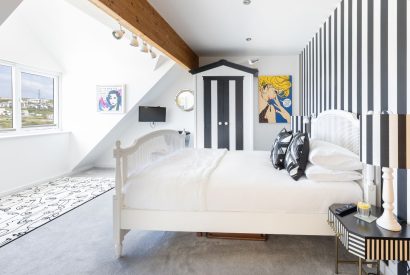 A king sized bedroom at Tides Edge, Cornwall