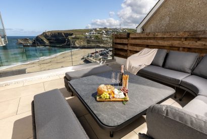 Outdoor seating area at Tides Edge, Cornwall