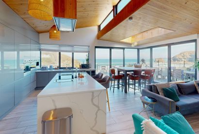 The open plan kitchen and dining area at The Tide House, Cornwall