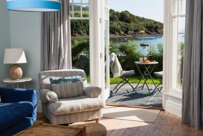 The living room at Sea Island, Cornwall