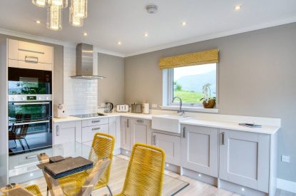 The kitchen at Pine Cabin, Loch Lomond