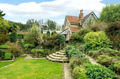 Steps leading down to the garden at Rose Cottage, Isle of Wight