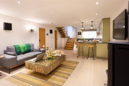 The open plan living room and kitchen at Shepherd's View, Lake District