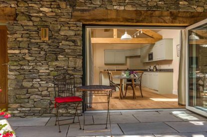 The patio area at Twitchers Cottage, Lake District