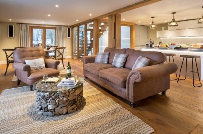 The open plan living room and kitchen at The Old Grain Store, Lake District