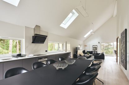 The kitchen and dining table at Munro Cabin, Loch Lomond