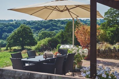The outdoor dining area at Horseshoe House, Peak District
