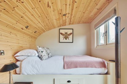 The bed at Peak Cabin, Peak District