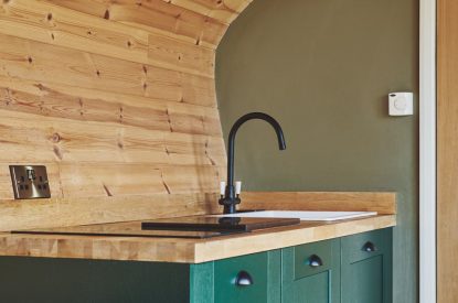 The kitchen area at Owls Cabin, Peak District