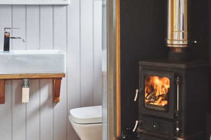 The log burner at Falcon's Hut, Peak District