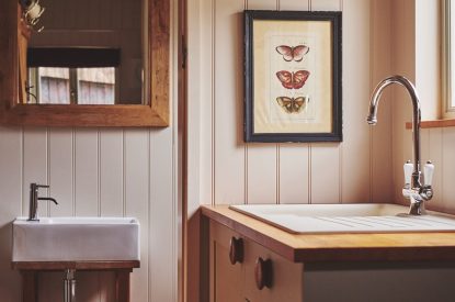 The kitchen and bathroom sink at Eagles Hut, Peak District