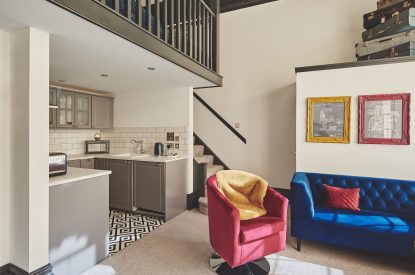 The living room and kitchen at The Vault, Norfolk