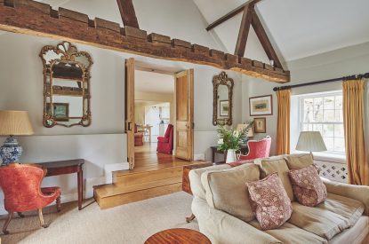 Steps into the living room at Tennyson House, Cotswolds