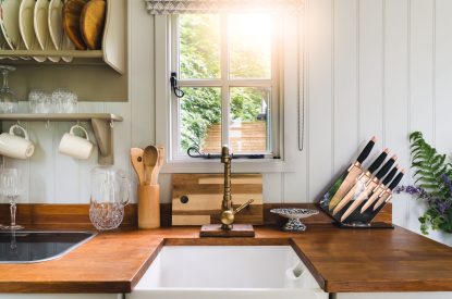 The kitchen at Red Deer Escape, Somerset