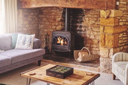 The log burner at Church View Cottage, Cotswolds