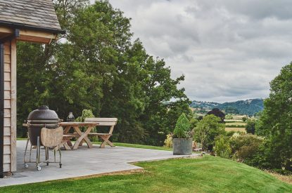 The terrace at Lower Tumble Cottage, Shropshire Hills
