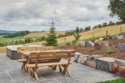 Outdoor seating area at Upper Tumble Cottage, Shropshire Hills