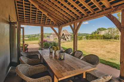 The outdoor dining room at Ridge Farmhouse, Herefordshire