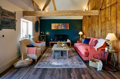 The open-plan living space in Stable Barn, Cotswolds 