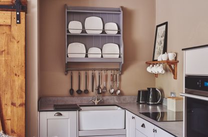 The country-style sink in the kitchen at Mimosa Cottage, Vale of Glamorgan