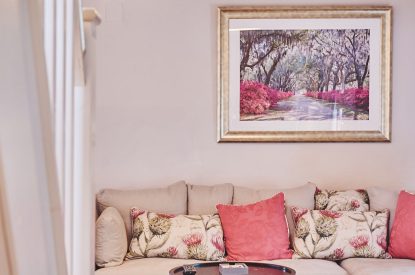 The sofa in the living room at Lotus Cottage, Vale of Glamorgan