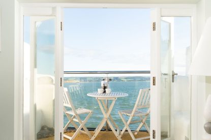 The private terrace with views of the estuary at Waters Dream, Devon