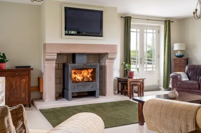 The log-burning stove in the living room at Tinkers Folly, Yorkshire