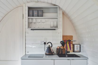 The kitchenette at Orchard Snug, Somerset