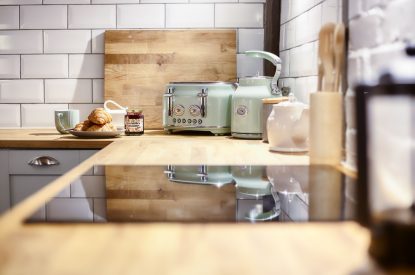 The kitchen worktop at White Cross Cottage, Devon